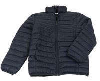 Tmavomodrá šusťáková prošívaná zateplená bund s rolákem Mango