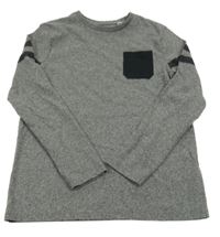 Sivé melírované tričko s pruhmi a vreckom C&A