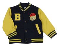 Tmavomodro-žlutá propínací baseballová mikina s medvídkem 