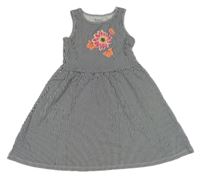 Čierno-biele pruhované ľahké šaty s kvetmi C&A