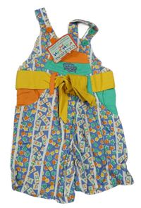 Nové - Modro-farebné vzorované rifľové na traké kraťasy s opaskom Jam Jam