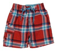 Červeno-modré kostkované plážové kraťasy 