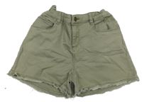 Khaki rifľové rozstrapkané é kraťasy Tape Á L´oeil