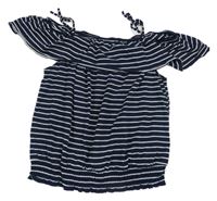 Tmavomodro-biely pruhovaný top s volánikmi H&M