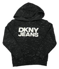 Černo-bílá melírovaná mikina s logem a kapucí DKNY