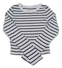 Bielo-čierne rebrované pruhované crop tričko H&M