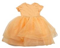 Neónově oranžové mačkané šaty s tylem zn. H&M