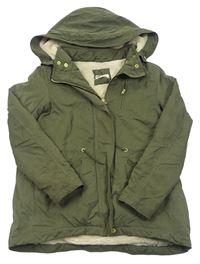 Khaki šusťáková zimní parka s odepínací kapucí H&M