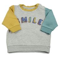 Svetlošedá -okrovo-šalvějová melírovaná mikina s nápisom M&S