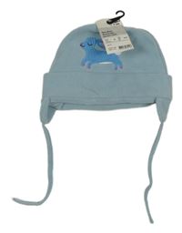 Nové - svetlomodrá fleecová zavazovací čapica so zajačikom