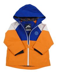 Oranžovo-bielo-zafírová šušťáková jarná bunda s nášivkou so smajlíkom a kapucňou zn. Next
