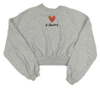 Sivá melírovaná crop mikina s nápisom a srdiečkom H&M