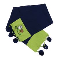 Tmavomodro-zelená pletená šál so zvieratkami a bambulemi