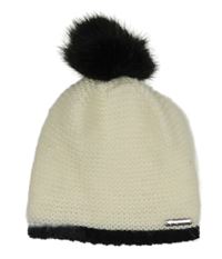 Smetanovo-černá pletená čepice s bambulí