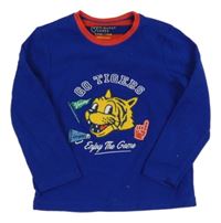 Safírovo-červená fleecová pyžamová mikina s tygrem a nápisy PRIMARK