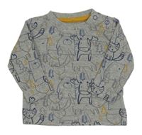 Šedé melírované triko se zvířátky Mothercare