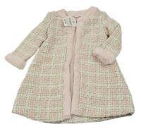 Nové - smetanovo-svetloružová -zlatý vlnený podšitý cardigan s kožešinou Blue Beri