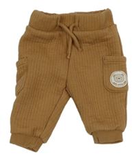 Hnedé rebrované cargo vyteplené tepláky s medvedíkom dopodopo