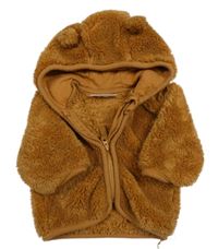 Medová chlpatá bunda s kapucňou s uškami Ergee