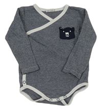 Tmavomodro-bílé melírované zavinovací body s medvídkem/kapsou Topomini