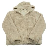 Smetanová kožešinová podšitá bunda s kapucí s oušky H&M