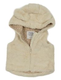 Smetanová kožešinová podšitá vesta s kapucí s oušky F&F