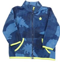 Tmavomodro-modrá army fleecová prepínaci mikina s dinosaurami a hviezdičkou F&F