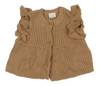 Svetlohnedá rebrovaná pletená prepínaci vesta s volánikmi Next