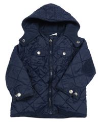 Tmavomodrá prošívaná šusťáková jarní zateplená bunda s kapucí Topomini