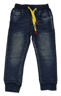 Tmavomodré cuff teplákové rifle vyšúchaného vzhledu a úpletovým pasom S&D