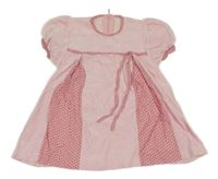 Svetloružová -ružové sametovo/bavlněné šaty s lístečky