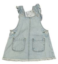 Nové - svetlomodré plesňové rifľové šaty s volánikmi BASSIK by Charanga