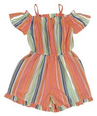 Pruhovaný kraťasový overal s volánky