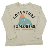 Smetanové triko s mrožem a nápisy H&M