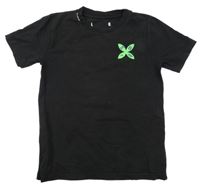 Čierne tričko so čtyřlístkem a květem/smajlíkem a kamienkami MY BRAND