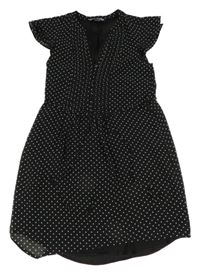 Černo-bílé puntíkaté šifonové šaty s páskem H&M