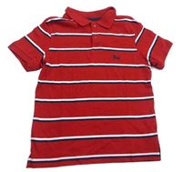 Červeno-bielo-tmavomodré pruhované polo tričko s výšivkou TCM
