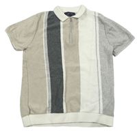 Béžovo-šedo-bílé pruhované pletené polo tričko Next