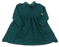 Smaragdové trblietavé svetrové šaty s golierikom zn. M&S