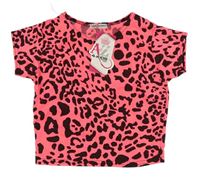 Neónově ružové crop tričko s leopardím vzorom