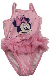 Růžové jednodílné plavky s Minnie a tylem Disney
