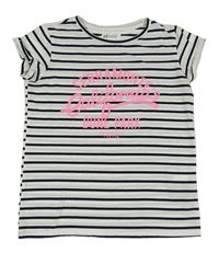 Bílo-černé pruhované tričko s nápisem H&M