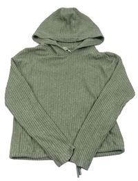 Khaki melírovaná rebrovaná úpletová crop mikina s kapucňou zn. C&A