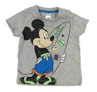 Šedé melírované tričko s Mickeym a surfem C&A