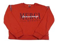 Červená mikina s nápisom a kamienkami zn. River Island