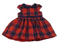 Červeno-tmavomodro-biele kockované šaty s golierikom a mašlou zn. C&A