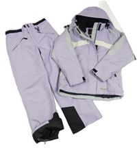 2set - Lila-šedo-bílá šusťáková lyžařská funkční bunda s kapucí + otepovačky Trespass