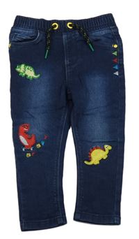 Tmavomodré teplákové rifle s dinosaury St. Bernard