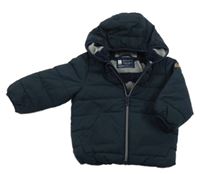 Tmavomodrá prošívaná šusťáková zimní bunda s kapucí Next