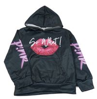 Čierna hudební mikina s ústy a kapucí - Pink